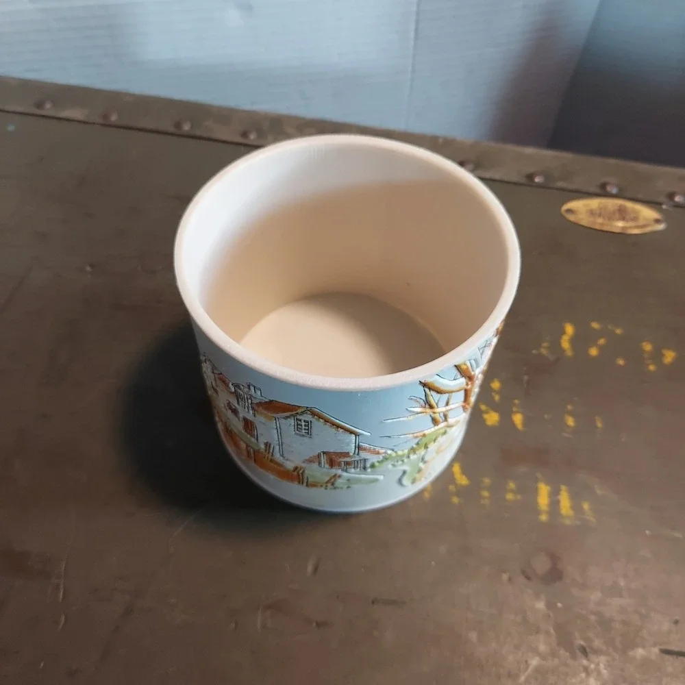 Vintage 3D Embossed Farm Scene Plastic Insulated Cup Planter Farmhouse Decor